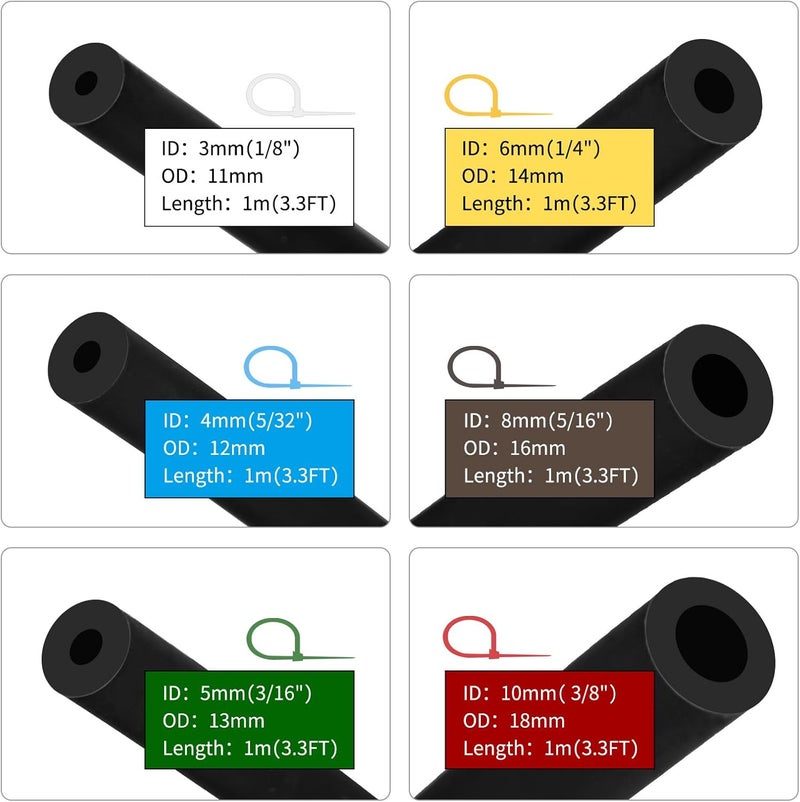 Unicaravan Silicone Vacuum Hose Kit 3.3FT 6PCS Vacuum Lines Automotive Kit 1/8" 5/32" 3/16" 1/4" 5/16" 3/8" With Clamps,Tube Cutter,Screwdriver,Matte Black Tubing, Automotive Marine & Industrial Use - Image 5